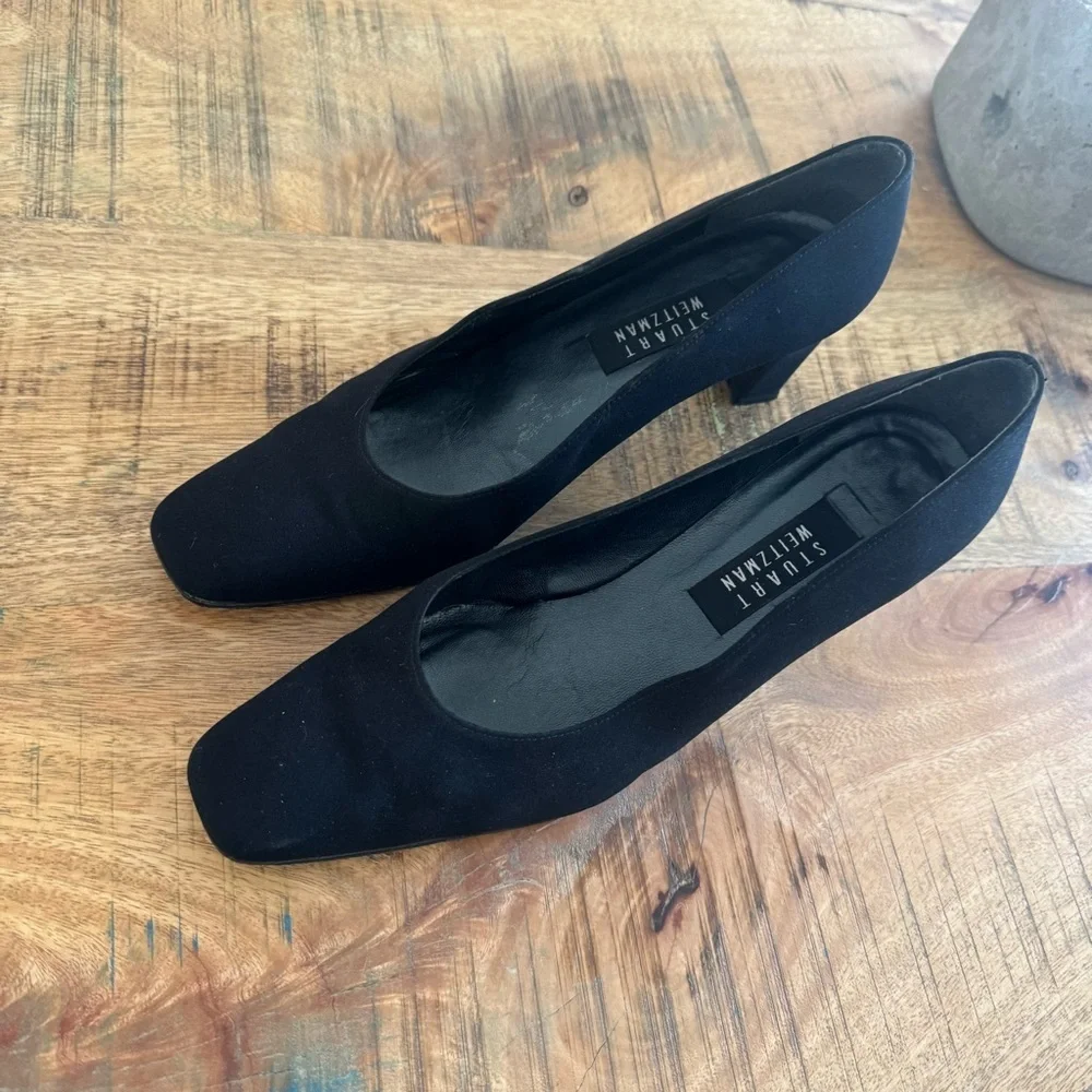 Stuart Weitzman Viclassy Cordine Heel Pumps in Black Canvas Size 10.5 AA
